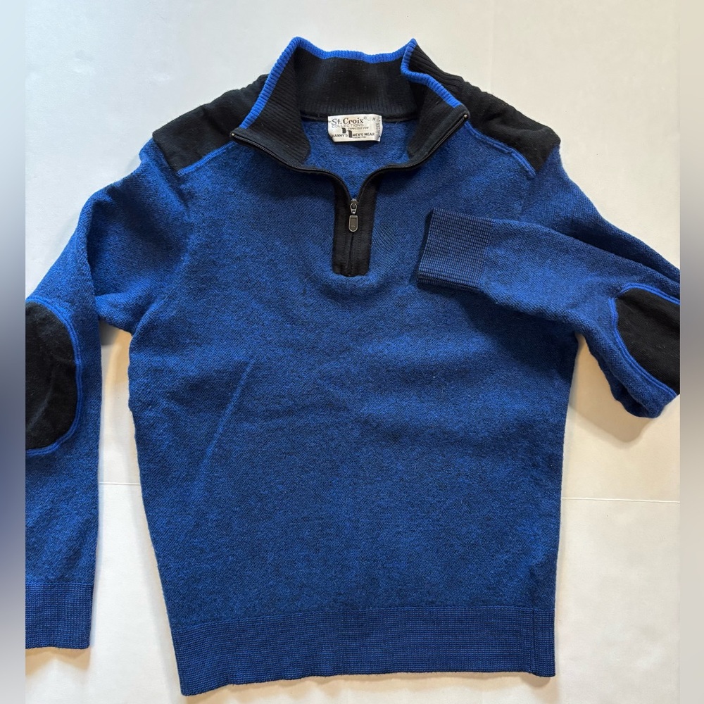 St. Croix vintage men’s quarter zip Wool sweater. 100%‎ will. Made in USA. Elbow